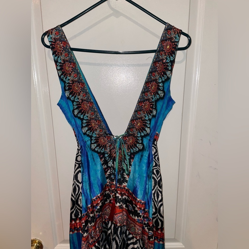 La Moda True Colours Halter 3-Way Maxi Printed Beaded Resort Dress 💙 S/M - Picture 10 of 12